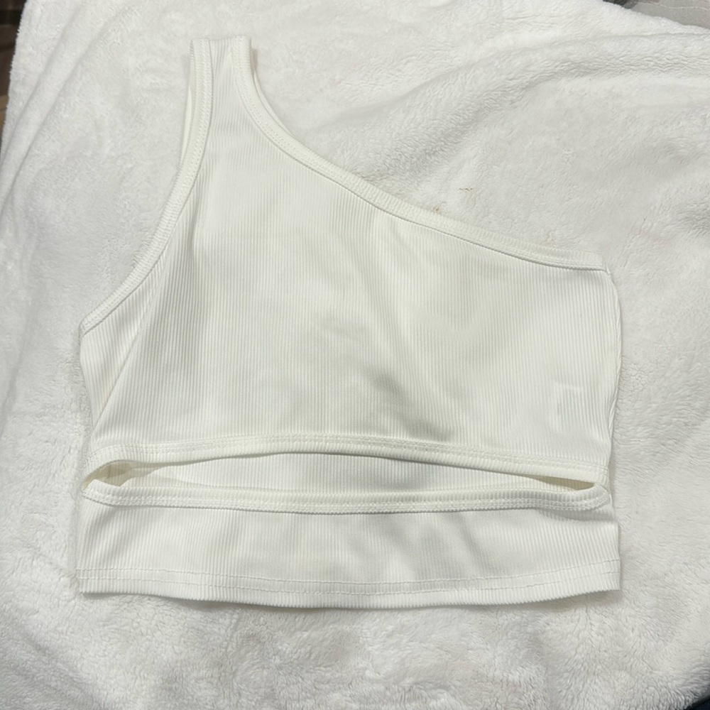White one strap tank top with cute cut in stomach